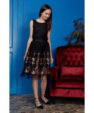 Floral Layered Skirt Knee Length Elastic Waist Flower Embroidery Mesh ...