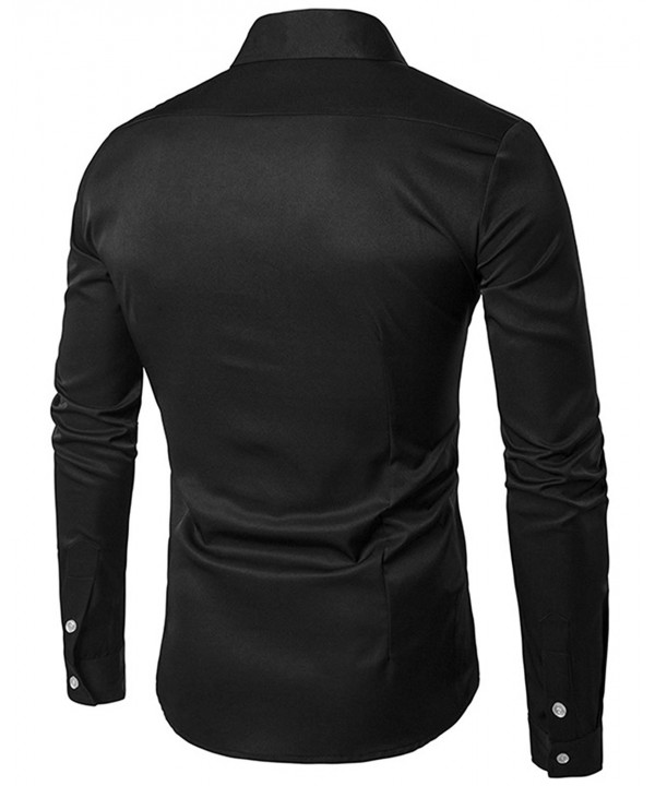 Casual Slim Fit Business Dress Shirt Solid Long Sleeve Shirt - Black ...