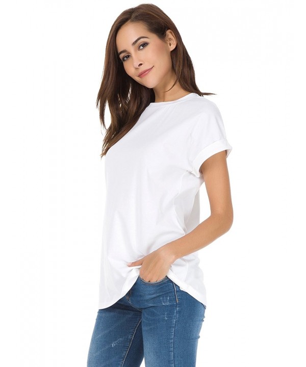 Women's Simple Crew Neck Plain Loose T-Shirt Summer Casual Tops - White ...