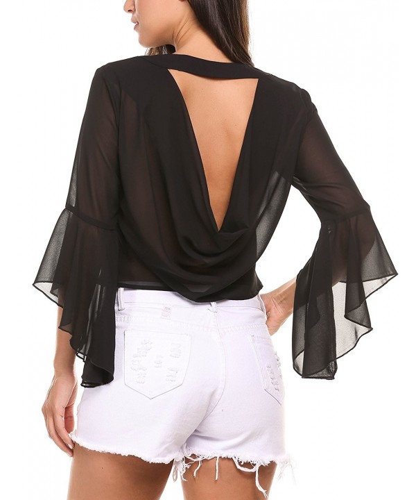 Zeagoo Embroidery Sleeve Backless Blouse