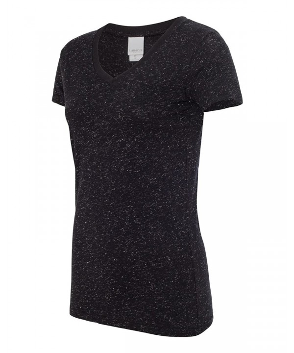 womens Glitter V-Neck T-Shirt (JA8136) - Black/ Silver - C912O0FQG7Z