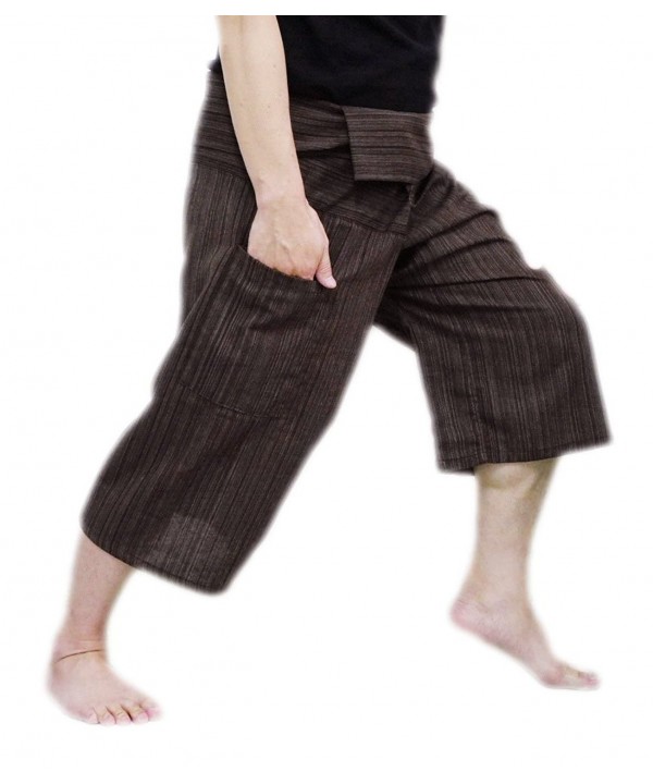 Fisherman Pants Trousers Cotton Stripe Brown