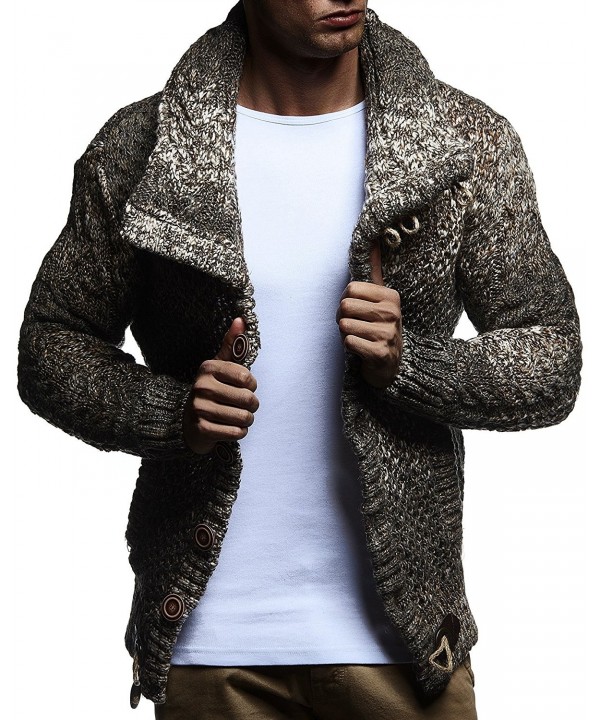 LN20738 Men's Knitted Turtleneck Cardigan With Faux Leather Accents ...