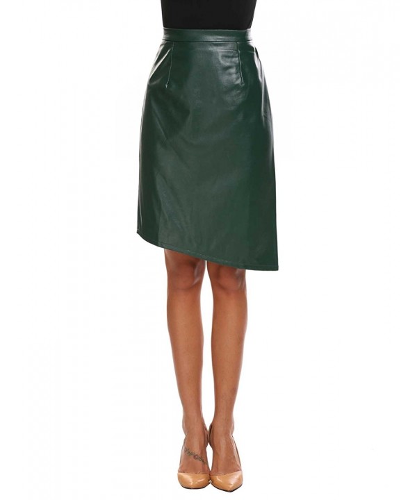 Womens Faux Leather Pencil Skirt Below Knee Length Skirt Midi Bodycon ...