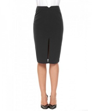 Women Front Slit Elegant Midi Pencil Skirt For Office - Black - CJ187WLQ7EK