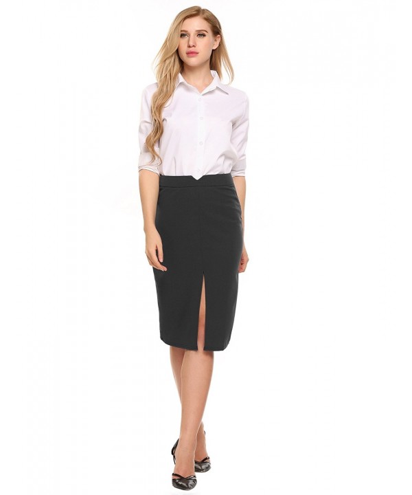 Women Front Slit Elegant Midi Pencil Skirt For Office - Black - CJ187WLQ7EK