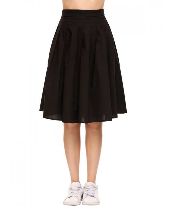 Women's Vintage High Waist A-Line Pleated Midi Swing Skirts Knee Length ...