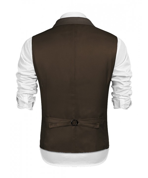 Mens Skinny Formal Plaid Waistcoat Gentleman Business Suit Lapel Vest - Coffee - C418C2W20UN