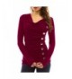Villelove Sleeves Buttons Ruched Burgundy