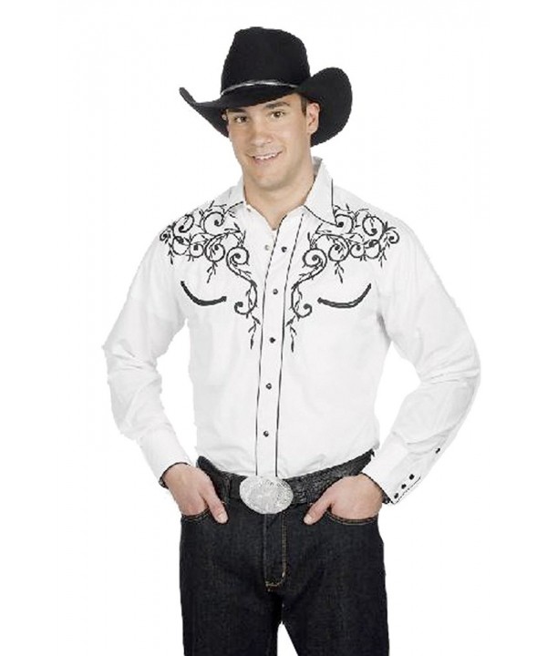 Cotton Blend Embroidery Western Shirt White Small