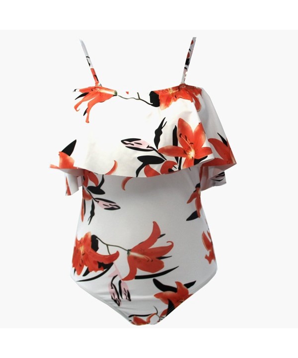 Women One Piece Bikini Lily Printed Flounce Swimsuit Off Shoulder ...