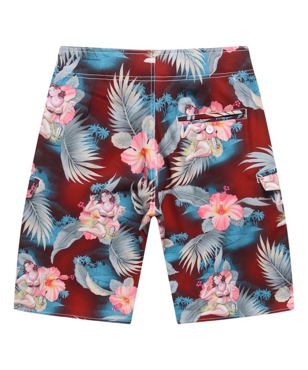 Men's Beach Wear Board Shorts With Pocket In Red Hula Girl Cocktail ...
