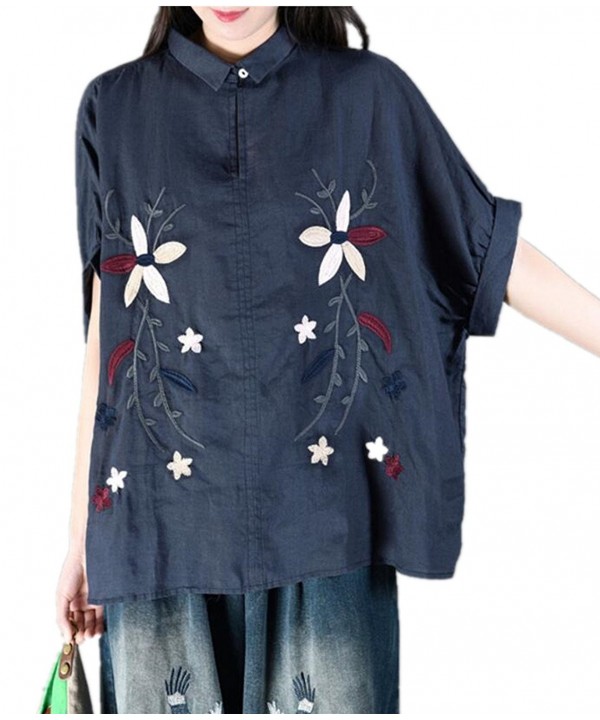 YESNO Casual Embroidered Blouse Button Down