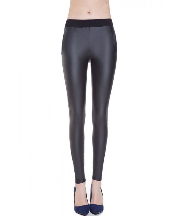 Black Faux Leather Leggings For Women Stretch Leather Pants - Black ...