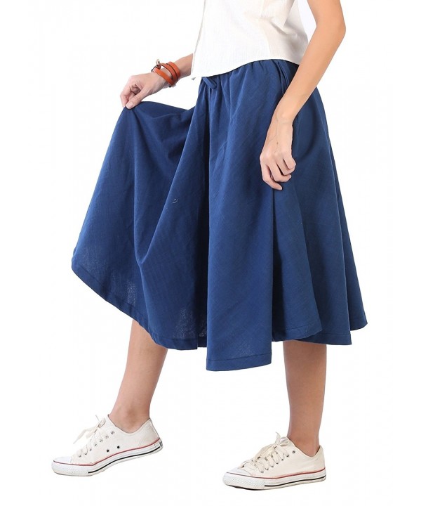 Casual Vintage A-Line Long Midi Skirt Natural Dye Cotton Elastic Waist ...