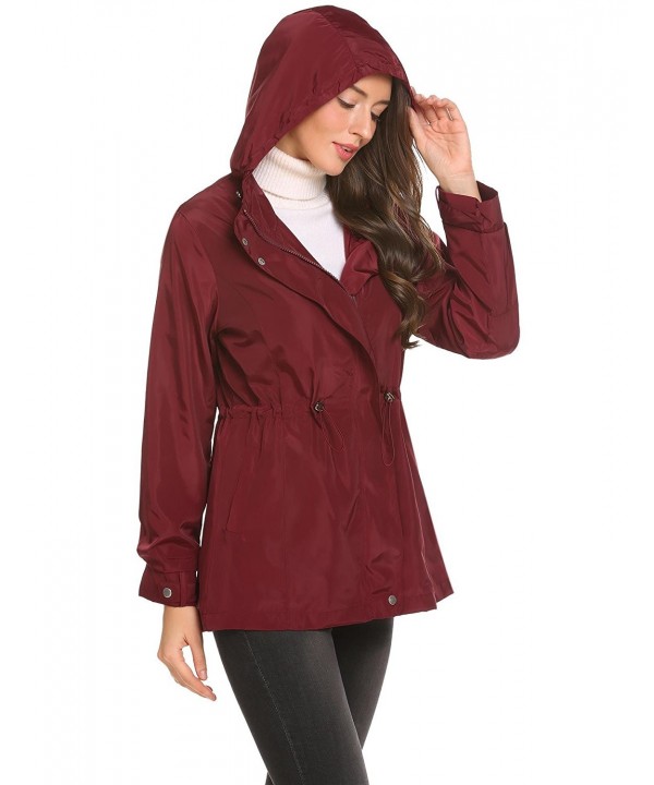 Women's Hooded Windproof Lightweight Jacket Rain Coat - Wine Red ...