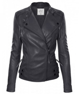 Design by Olivia Womens Urban Classic Moto Biker Racer Faux Leather Jacket