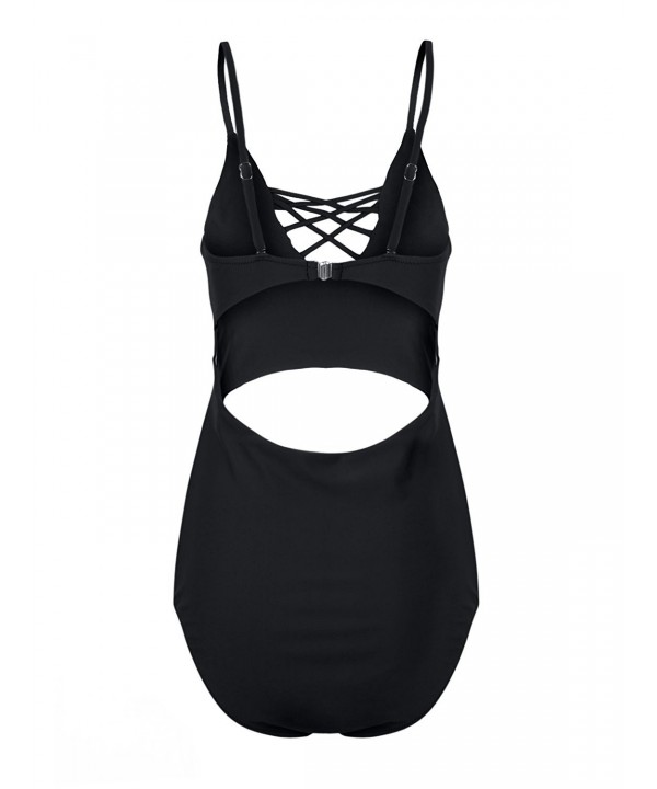 Choies Women One Piece Swimsuit Strappy Caged Open Belly Hollow Out ...