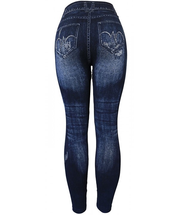 Women's Denim Print Fake Jeans Leggings - Ripped Blue - CI12780P8FX