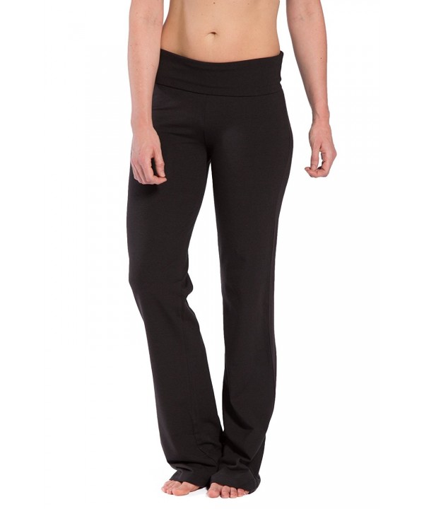 Women's Ecofabric Fold Over Yoga Pant- Bootleg Athletic Pant - Black ...