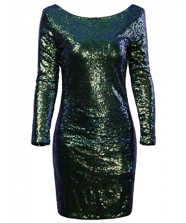 Women's Sparkle Glitzy Glam Sequin Long Sleeve Flapper Party Club Dress ...