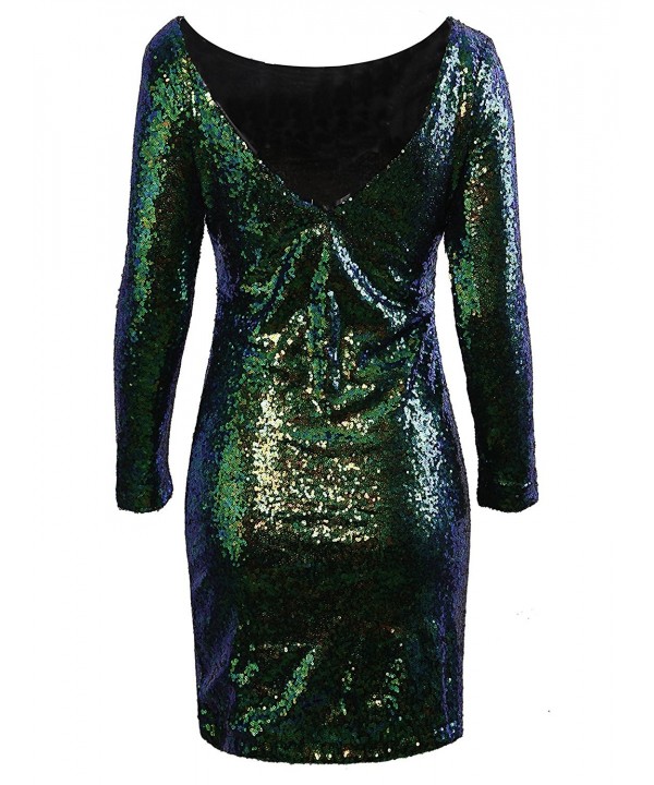 Women's Sparkle Glitzy Glam Sequin Long Sleeve Flapper Party Club Dress ...