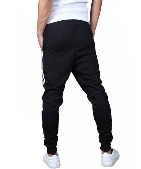 Men's Classic Lace-up Skinny Jogger Trousers - Black - C317YKKX93K